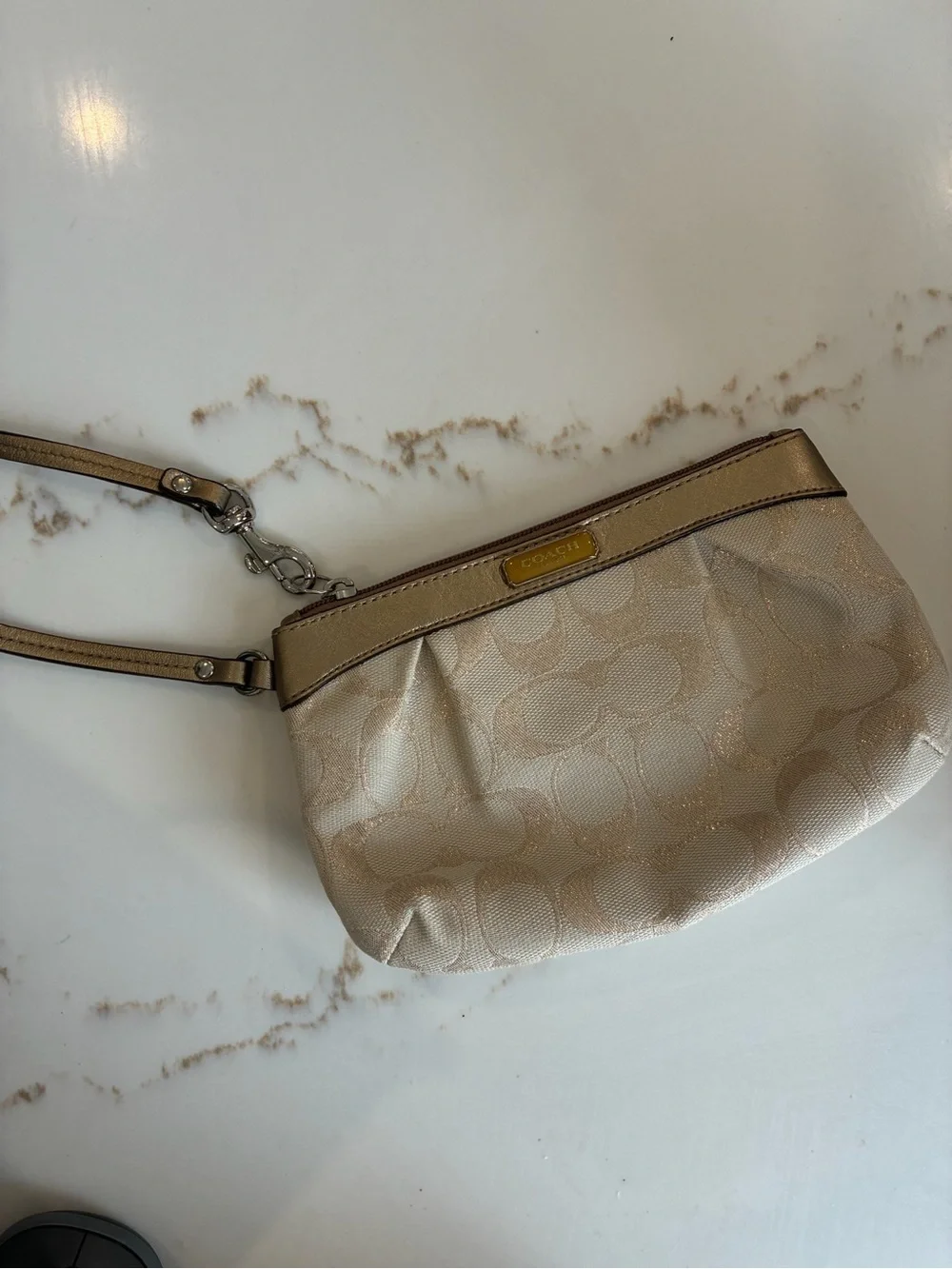 Coach Signature Small Wristlet in Light Gold Beige